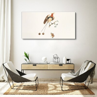 Foto auf leinwand Ein Vogel auf einem Ast mit Früchten