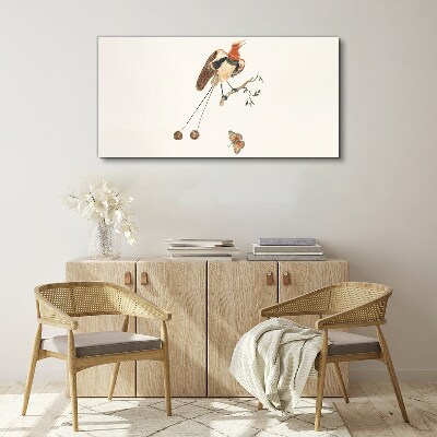 Foto auf leinwand Ein Vogel auf einem Ast mit Früchten