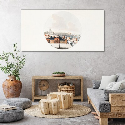 Foto auf leinwand Stadtansicht mit kreisförmigem Rahmen