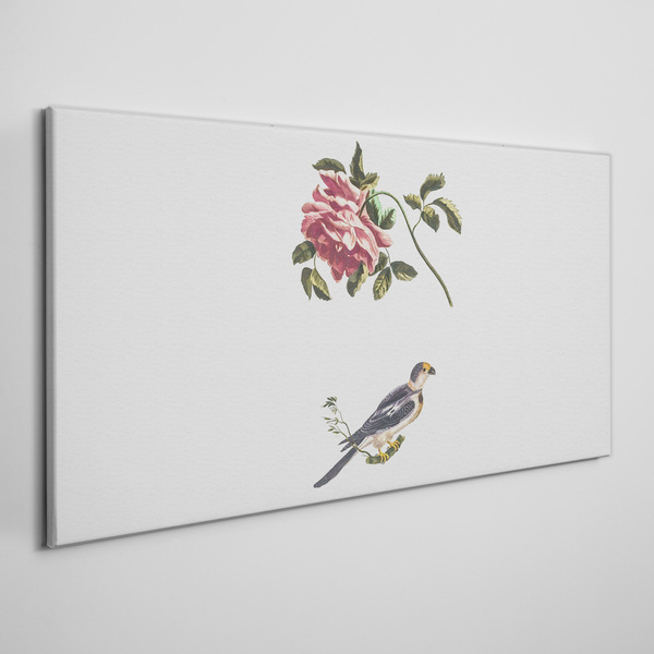 Bild auf leinwand Rose und Vogel auf weißem Hintergrund