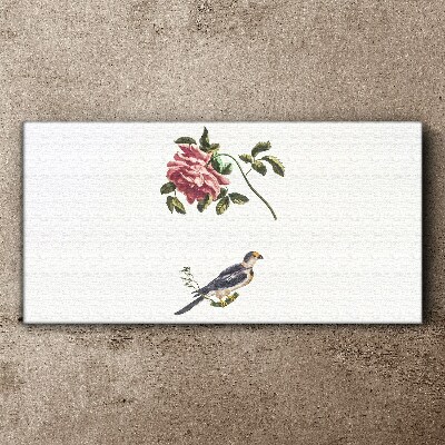 Bild auf leinwand Rose und Vogel auf weißem Hintergrund