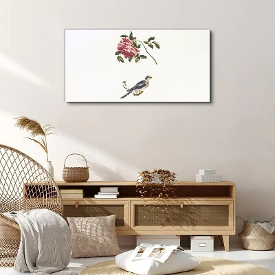 Bild auf leinwand Rose und Vogel auf weißem Hintergrund