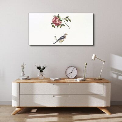Bild auf leinwand Rose und Vogel auf weißem Hintergrund
