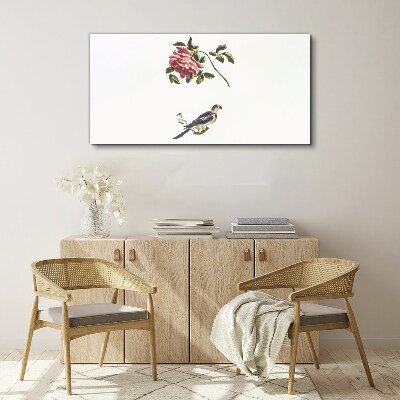 Bild auf leinwand Rose und Vogel auf weißem Hintergrund