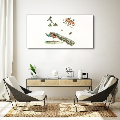 Bild auf leinwand Pfau zwischen Blumen und Insekten