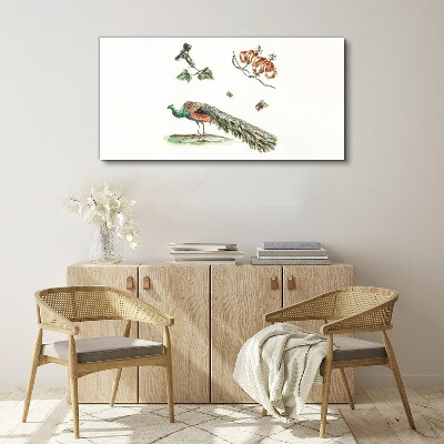 Bild auf leinwand Pfau zwischen Blumen und Insekten