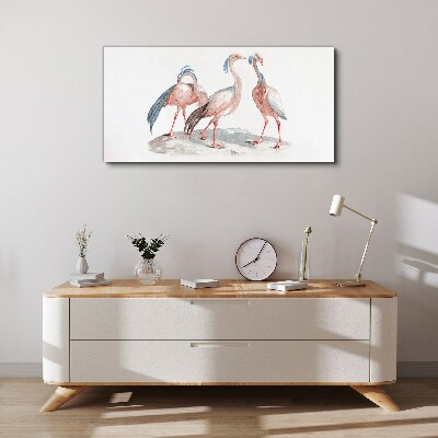 Foto auf leinwand Drei rosa Flamingos auf weißem Hintergrund