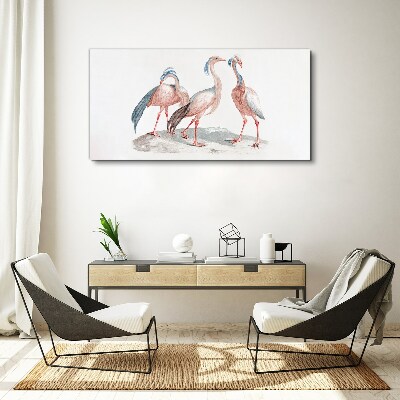 Foto auf leinwand Drei rosa Flamingos auf weißem Hintergrund
