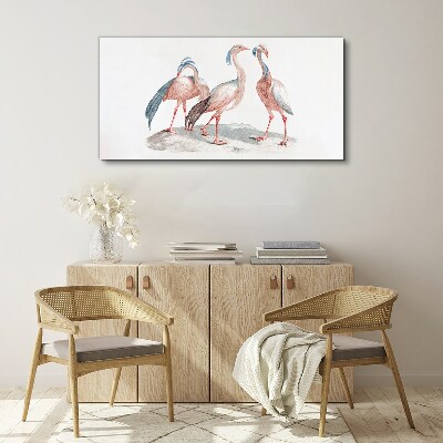 Foto auf leinwand Drei rosa Flamingos auf weißem Hintergrund