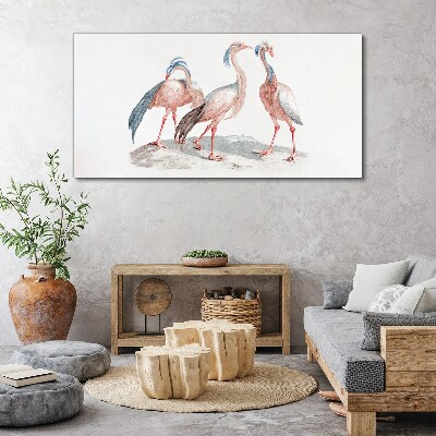 Foto auf leinwand Drei rosa Flamingos auf weißem Hintergrund