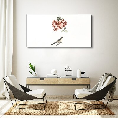 Foto auf leinwand Vogel und Rosen in Harmonie