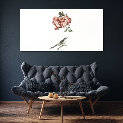 Foto auf leinwand Vogel und Rosen in Harmonie