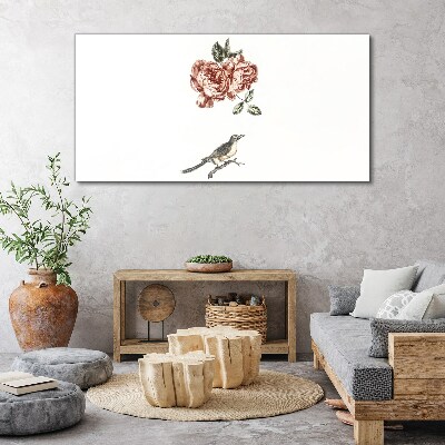 Foto auf leinwand Vogel und Rosen in Harmonie