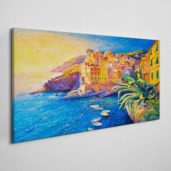 Wandbild Eine farbenfrohe Stadt am Meer
