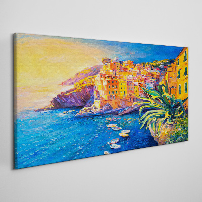 Wandbild Eine farbenfrohe Stadt am Meer