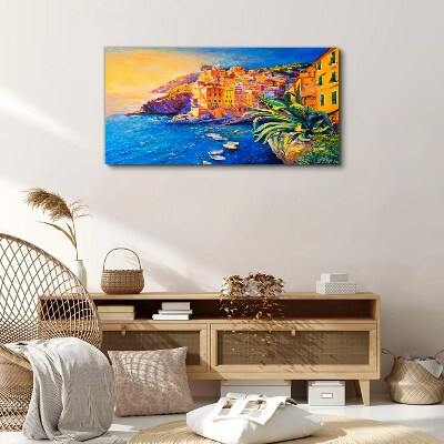 Wandbild Eine farbenfrohe Stadt am Meer