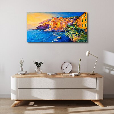 Wandbild Eine farbenfrohe Stadt am Meer