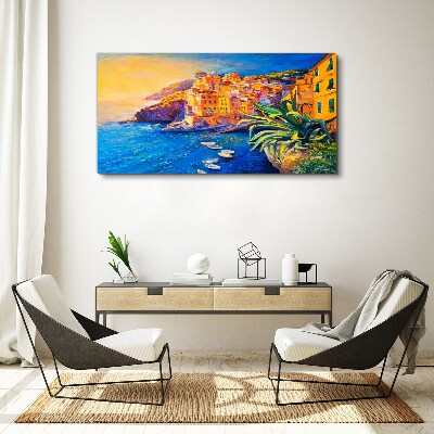 Wandbild Eine farbenfrohe Stadt am Meer