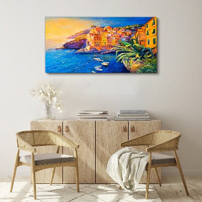 Wandbild Eine farbenfrohe Stadt am Meer