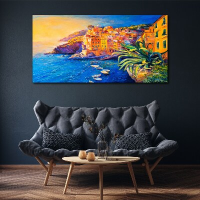 Wandbild Eine farbenfrohe Stadt am Meer