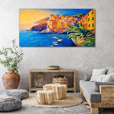 Wandbild Eine farbenfrohe Stadt am Meer