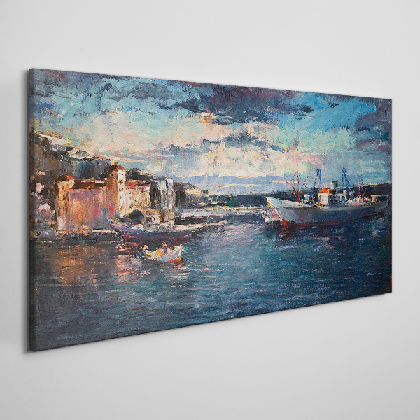 Foto auf leinwand Hafenlandschaft in der Abenddämmerung