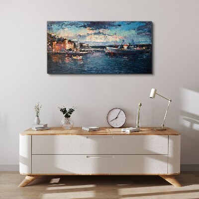 Foto auf leinwand Hafenlandschaft in der Abenddämmerung
