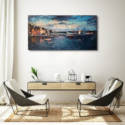 Foto auf leinwand Hafenlandschaft in der Abenddämmerung