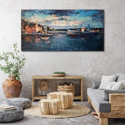 Foto auf leinwand Hafenlandschaft in der Abenddämmerung