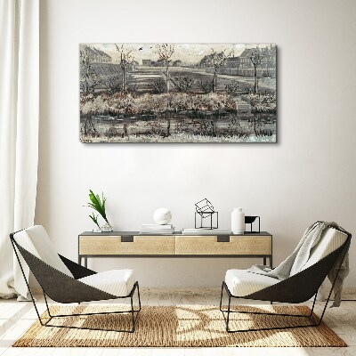 Foto auf leinwand Blick auf das Dorf im Winter