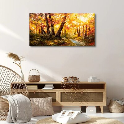 Foto auf leinwand Goldener Wald im Sonnenlicht