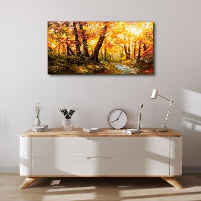 Foto auf leinwand Goldener Wald im Sonnenlicht