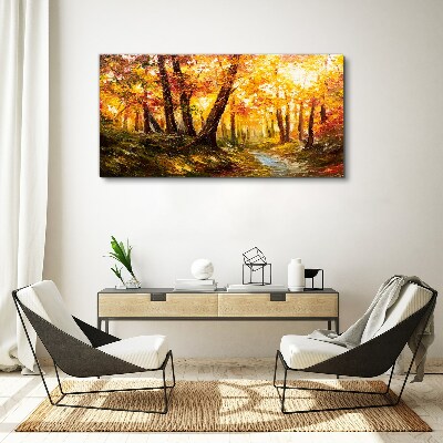 Foto auf leinwand Goldener Wald im Sonnenlicht