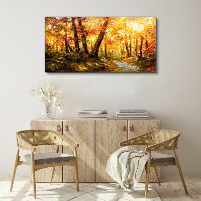 Foto auf leinwand Goldener Wald im Sonnenlicht