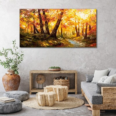 Foto auf leinwand Goldener Wald im Sonnenlicht