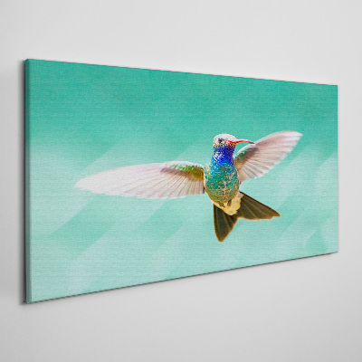 Leinwandbild Kolibri auf blauem Hintergrund