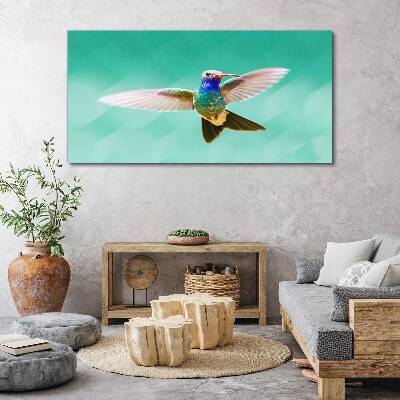 Leinwandbild Kolibri auf blauem Hintergrund