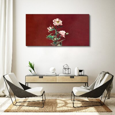 Foto auf leinwand Blumen auf rotem Hintergrund