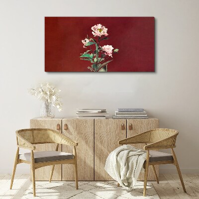 Foto auf leinwand Blumen auf rotem Hintergrund