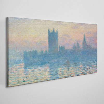 Foto auf leinwand Monet Sonnenuntergangshäuser