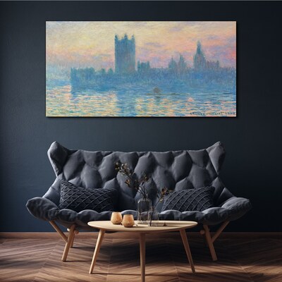 Foto auf leinwand Monet Sonnenuntergangshäuser