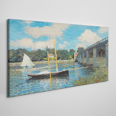 Wandbild Brücke Flussboote Monet