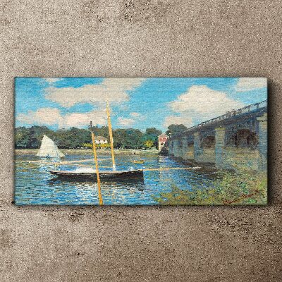 Wandbild Brücke Flussboote Monet