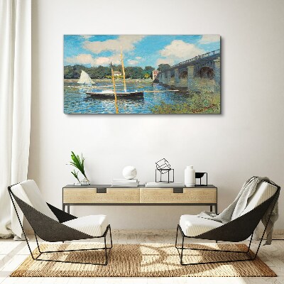 Wandbild Brücke Flussboote Monet
