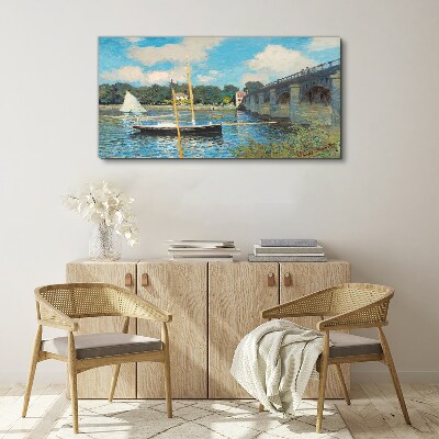 Wandbild Brücke Flussboote Monet