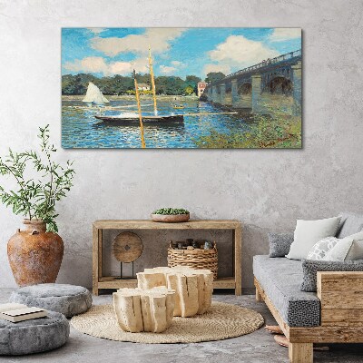 Wandbild Brücke Flussboote Monet