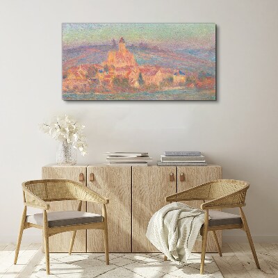 Foto auf leinwand Neblige Landschaft mit einer Burg