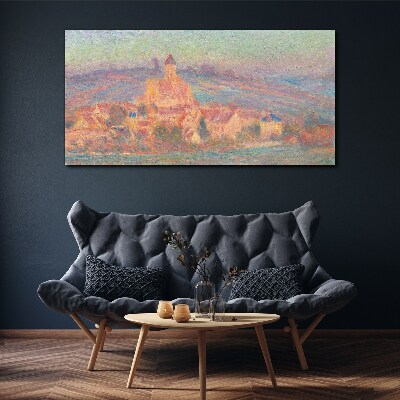 Foto auf leinwand Neblige Landschaft mit einer Burg