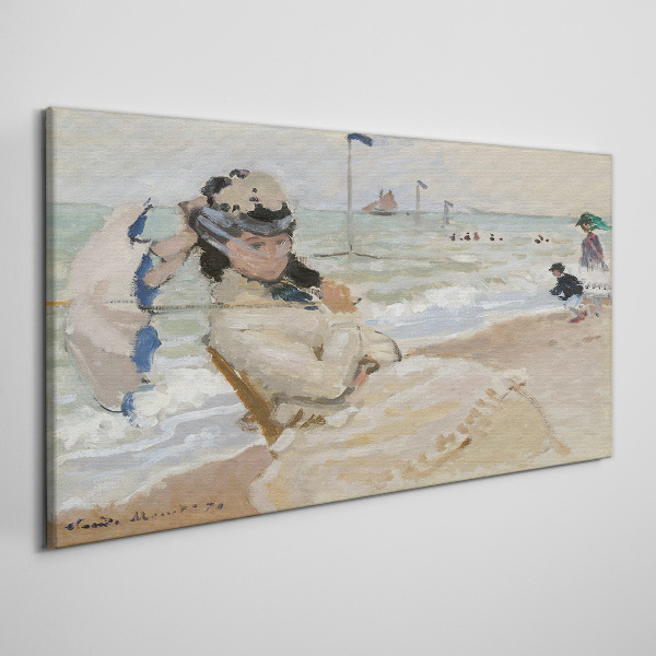 Foto auf leinwand Frau am Strand mit einem Sonnenschirm