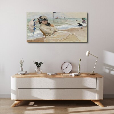 Foto auf leinwand Frau am Strand mit einem Sonnenschirm